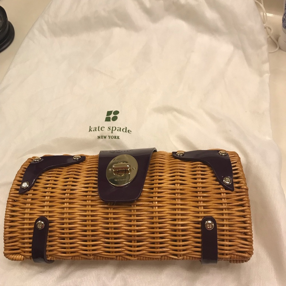 Kate Spade Straw Clutch Purse with Plum accent